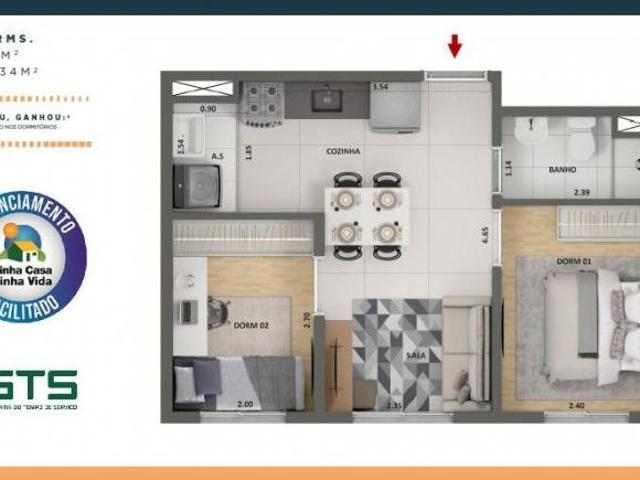 Apartamento a venda na Barra Funda 2 Quartos Varanda 37m² Minha Casa Minha Vida, Entrada: R$ 800,00