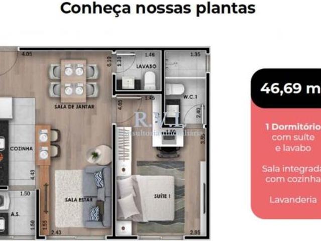 Apartamento à venda em Atibaia SP, Alvinópolis: 1 suíte, 1 sala, 2 banheiros, 1 vaga, 46,69 m². Conf
