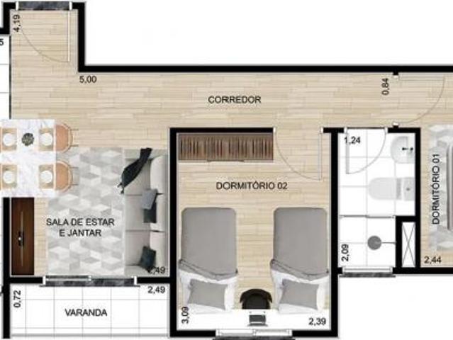 Apartamento à venda em Caieiras SP: 2 quartos, 2 salas, 1 banheiro e 1 vaga na Laranjeiras, 45,94 m²