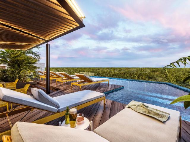 Apartamento, alberca, hamacas, cine al aire libre en venta Playa del Carmen