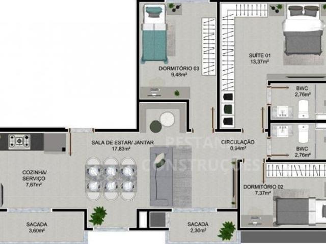 Apartamento com 3 dormitórios suíte, sacada com churrasqueira no Afonso Pena