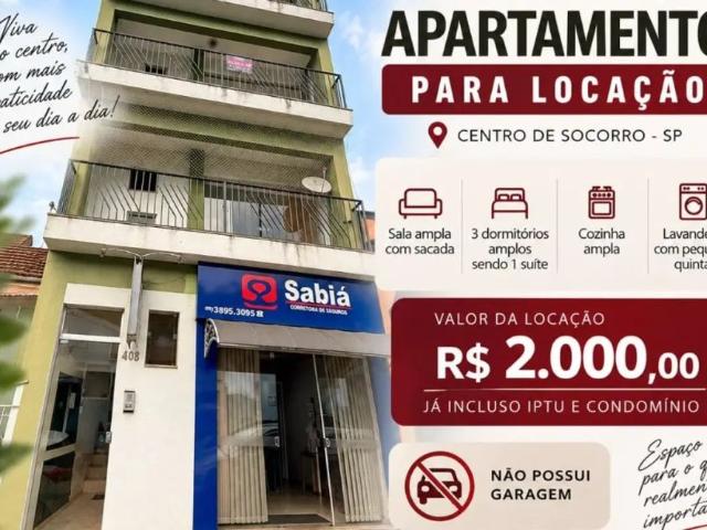 Apartamento com 3 quartos para alugar no Centro, Socorro, 104 m2 por R$ 2.000