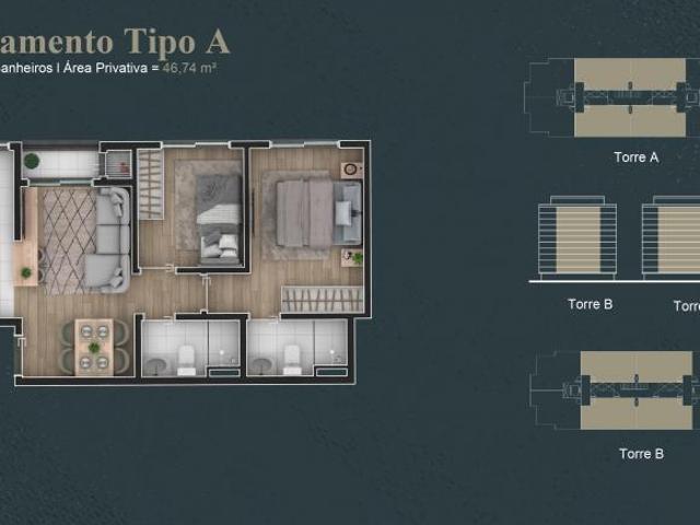 Apartamento com 2 dormitórios 46,61m² 1 vaga no Prado Velho