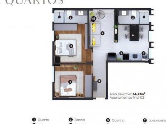 Apartamento de 64m² com 2 dormitórios no Centro