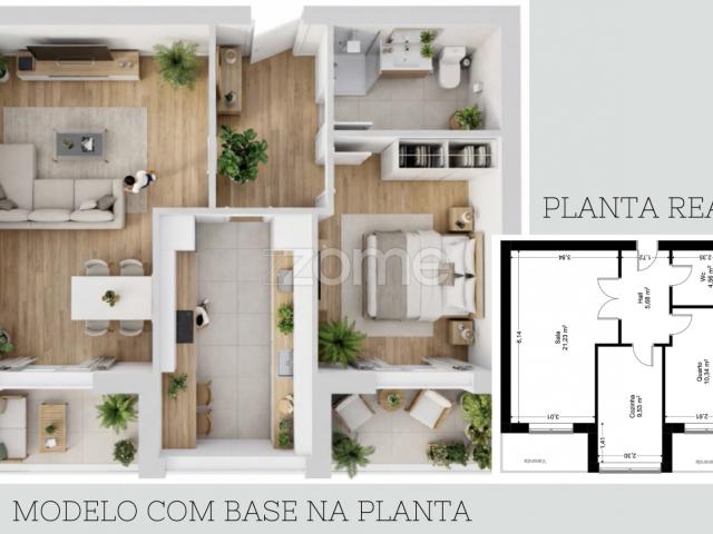 Apartamento de 1 quarto com duas varandas e estacionamento privado