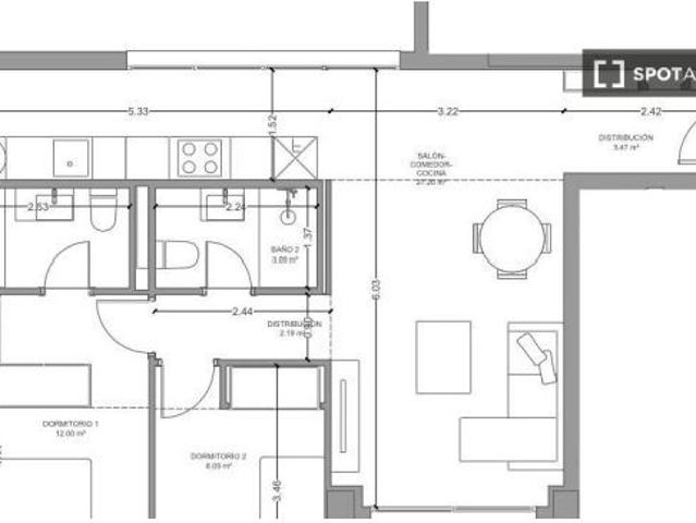 Apartamento de 2 habitaciones en alquiler en Puerta Blanca, gastos incluidos