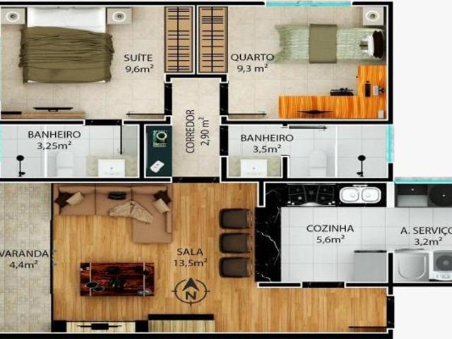 Apartamento de 2 quartos, 1 suíte, 2 vagas, 1 sala, alto padrão de acabamento, à venda, São Lucas, B