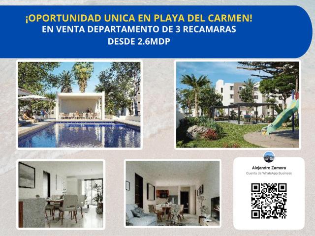 APARTAMENTO EN VENTA UBICADO EN PLAYA DEL CARMEN A 5 MINUTOS DEL MAR