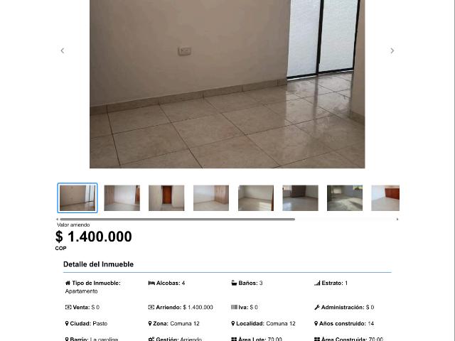 Apartamento en arriendo sector La Carolina