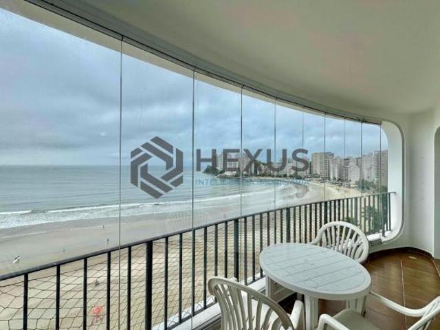 Apartamento frente mar com varanda vista mar na Praia das Asturias, Guaruja