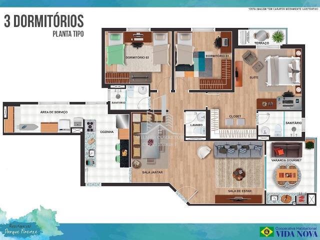 Apartamento para Venda em Embu das Artes/SP Jardim Santa Bárbara 3 Quartos