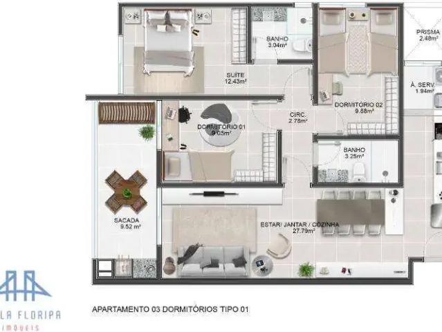 Apartamento para Venda em Florianópolis/SC Abraão 3 Quartos