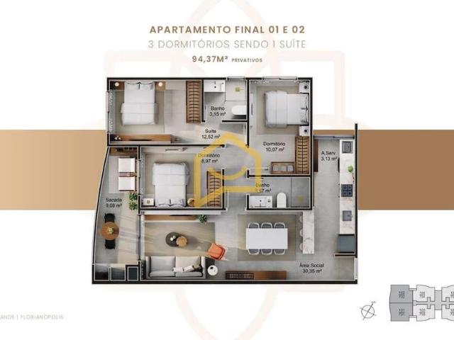 Apartamento para Venda em Florianópolis/SC Saco Grande 3 Quartos