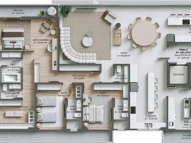 Apartamento para Venda em Itajaí/SC Praia Brava de Itajaí 4 Quartos