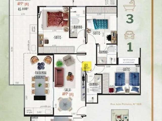 Apartamento para Venda em Juiz de Fora/MG Jardim Glória 3 Quartos