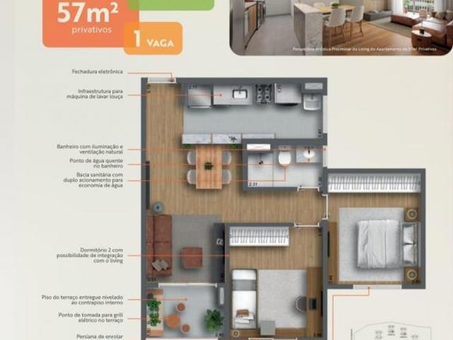 Apartamento para venda em Jardim Sao Pedro de 57.00m² com 2 Quartos e 1 Garagem
