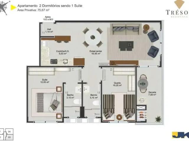 Apartamento para Venda em Palhoça/SC Jardim Eldorado 3 Quartos
