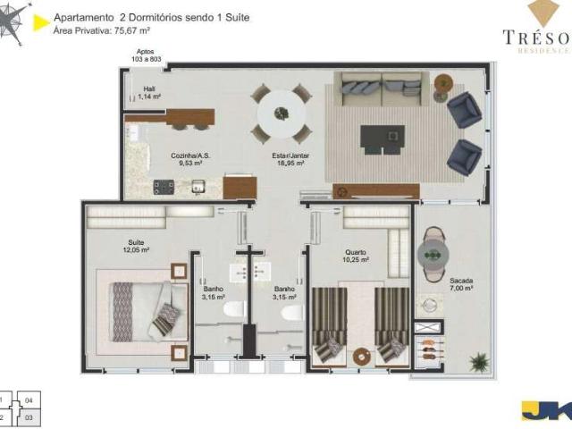 Apartamento para Venda em Palhoça/SC Jardim Eldorado 3 Quartos