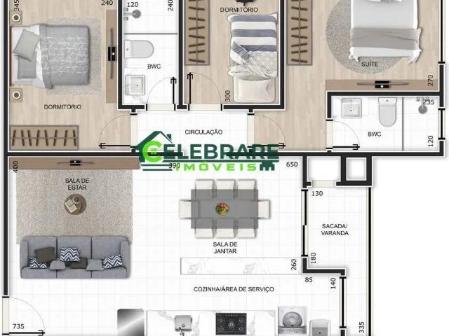 Apartamento para Venda em Pinhais/PR Centro 3 Quartos