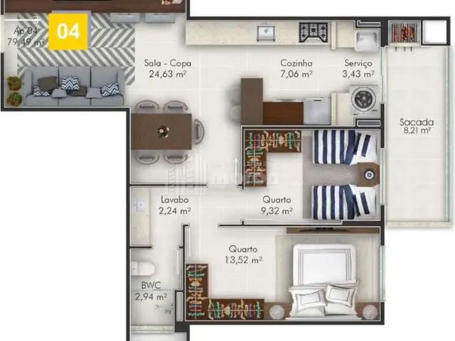 Apartamento para Venda em Ponta Grossa/PR Centro 2 Quartos