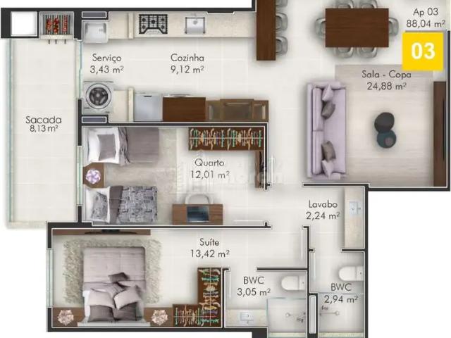 Apartamento para Venda em Ponta Grossa/PR Centro 2 Quartos