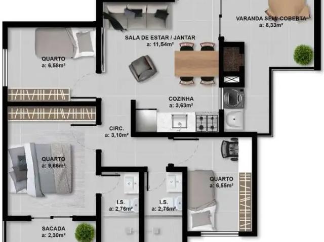 Apartamento para Venda em São José dos Pinhais/PR Afonso Pena 3 Quartos
