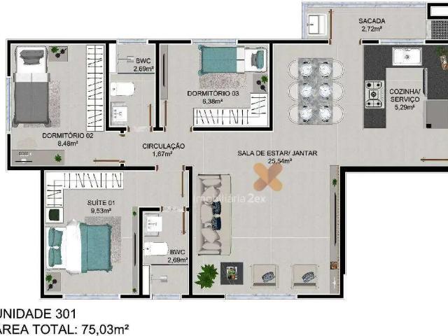 Apartamento para Venda em São José dos Pinhais/PR Afonso Pena 3 Quartos