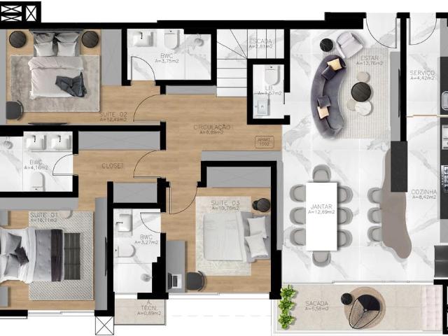 Apartamento para Venda em São José dos Pinhais/PR São Pedro 4 Quartos
