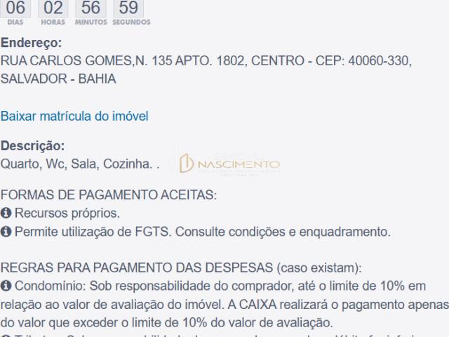 Apartamento para Venda em Salvador/BA Centro 1 Quartos