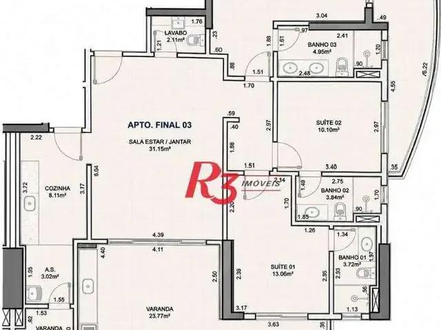 Apartamento para Venda em Santos/SP Ponta da Praia 3 Quartos