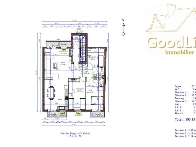 Appartement 4 pièces 105 m²