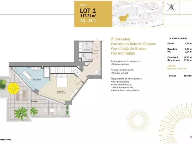 Appartement 4 pièces en duplex, vue mer 117m² Grasse