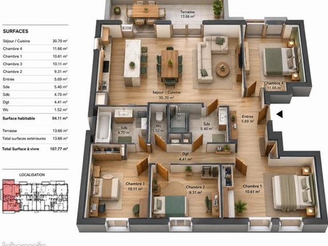 Appartement 5 pièces 94 m²