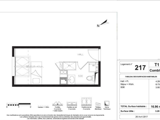 Appartement 1 pièce 16.96m²