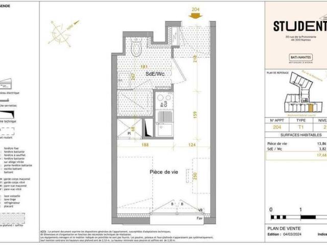 Appartement 1 pièce 44300 Nantes Perverie Réf: 10933