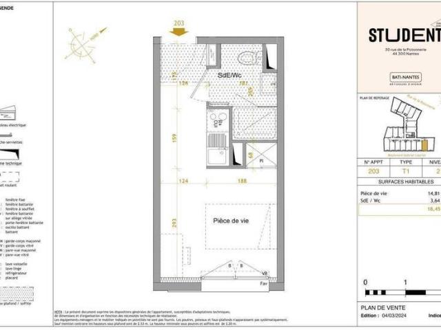 Appartement 1 pièce 44300 Nantes Perverie Réf: 10934