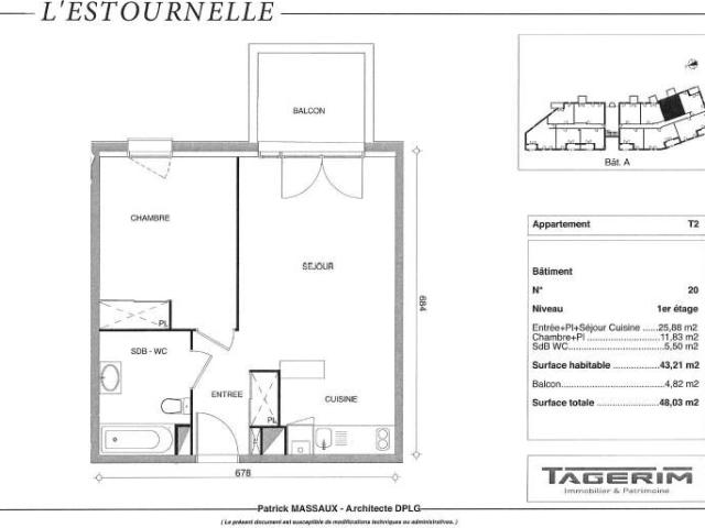 Appartement 2 pièces, 43 m² à louer à Artigues près Bordeaux 33370