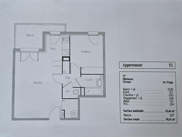 Appartement 2 pièces 43 m²