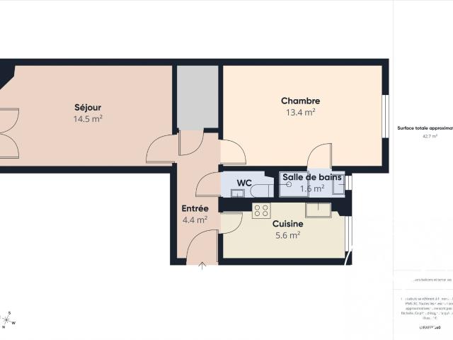 Appartement 2 pièces 43 m²