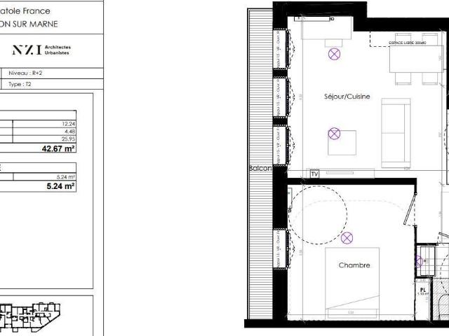 Appartement 2 pièces 42 m²
