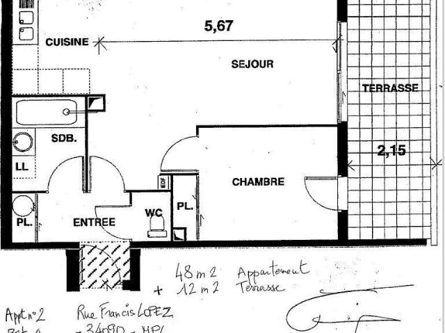 Appartement 2 pièces, 47 m² à louer à Montpellier 34000