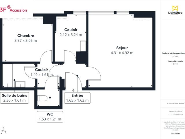 Appartement 2 pièces 47 m²