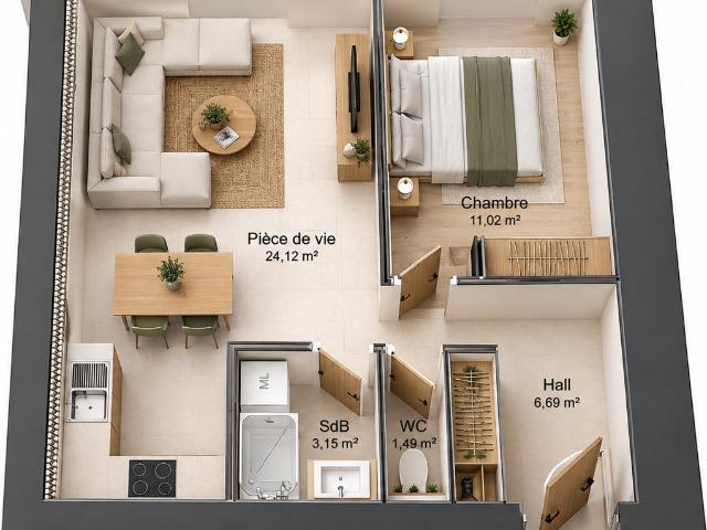 Appartement 2 pièces 47 m²