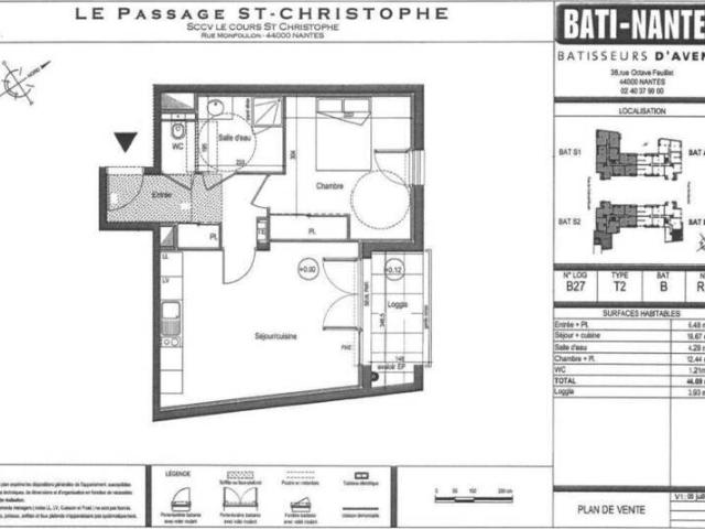 Appartement 2 pièces 44000 Nantes Réf: 12402