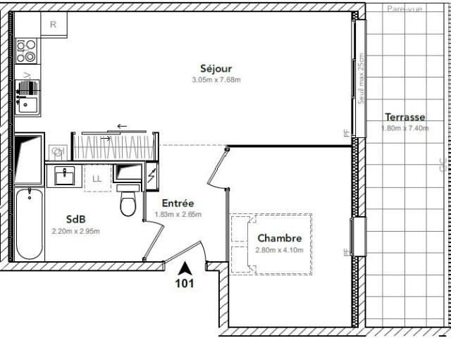Appartement 2 pièces 46 m²