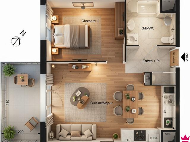 Appartement 2 pièces 46 m²