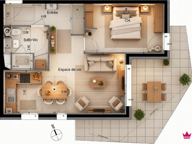 Appartement 2 pièces 48 m²