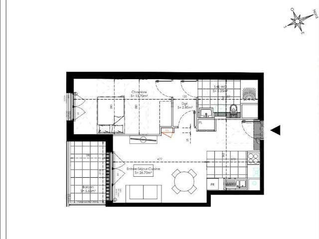 Appartement 2 pièces 48 m²