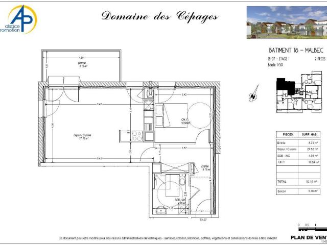 Appartement 2 pièces 52 m²