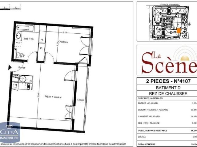 Appartement 2 Pièces 56 m²